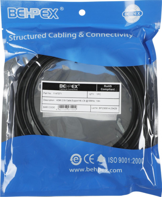 Кабель видео HDMI m /HDMI m 1.8м. черный