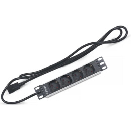 Cabeus PDU-4P-2IEC Блок распределения питания для 10" шкафов, горизонтальный, 4 розетки, 10 A, без выключателя, алюминиевый корпус, шнур 2 м, вилка IEC 320 C14
