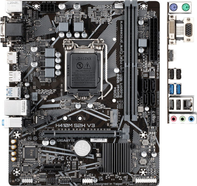Материнская плата GigaByte H410M S2H V3 mATX, сокет Intel LGA1200, чипсет Intel H510, память 2xDDR4, слоты: 1xPCIe x16, 1xPCIe x1, 1xM.2