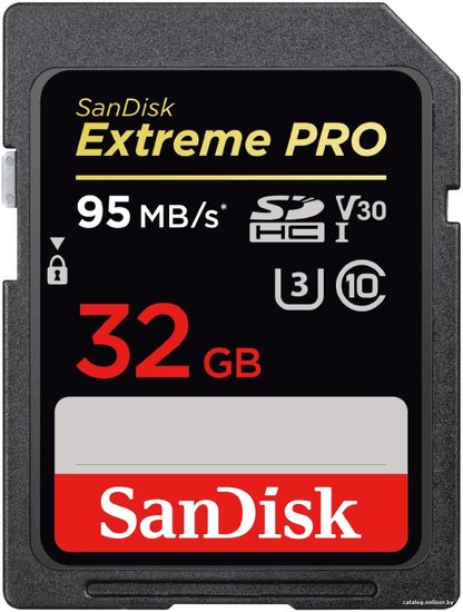 SanDisk Карта памяти 32GB Extreme PRO SDHC Card UHS-I V30 U3. Цвет: черный SDSDXXG-032G-GN4IN
