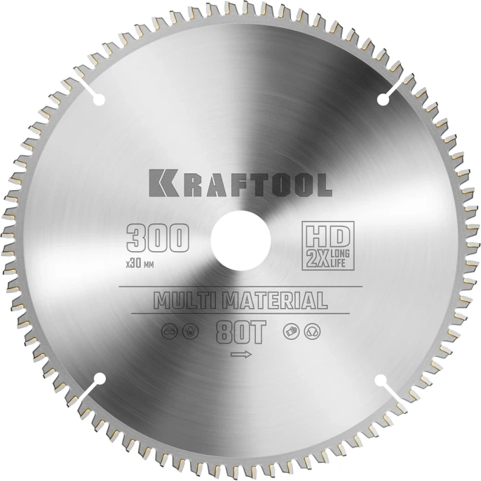 Диск пильный по алюминию KRAFTOOL Multi material 300x30 мм, 80Т 36953-300-30