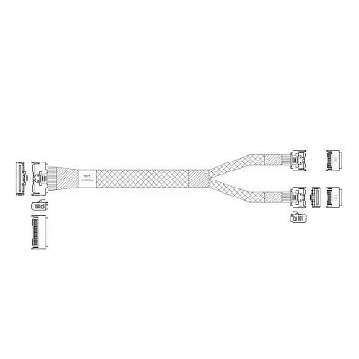 Кабель L285MM005-SD-R Cable MCIO x8 74P (STRAIGHT TYPE) -TO- 2*MCIO x4 38P (STRAIGHT TYPE) , L:80cm