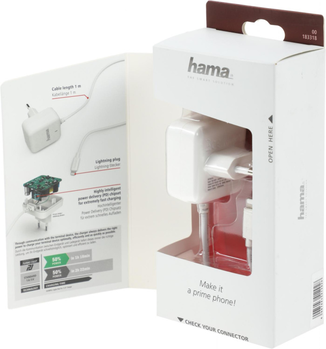 Сетевое зарядное устройство HAMA H-183318, 8-pin Lightning, 30Вт, 3A, белый [00183318]