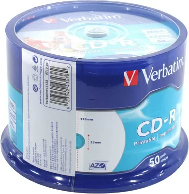 Диск CD-R Verbatim 700Mb 52x sp. уп.50 шт на шпинделе printable 43309/43438 