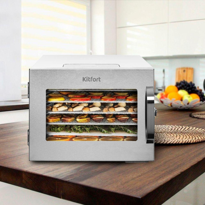 Сушилка для овощей и фруктов KITFORT KT-1917,  нержавеющая сталь,  6 поддонов