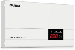 SVEN Стабилизатор AVR SLIM-500 LCD 400Вт,Входное 140-260В, 1*CEE7/4 розетка, настенное крепление . SV-012809