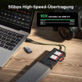 Мультифункциональный кейс для карт памяти UGREEN CM856 55899 Multi-function USB-A&USB-C&2×SD Card Slot&1×TF Card Slot Card Reader Case. Цвет: серый