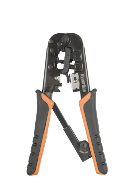 Инструмент обжимной Hyperline HT-N5684R для RJ-45/RJ-12/RJ-11 упак:1шт синий/оранжевый