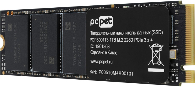 SSD накопитель PC PET PCPS001T3 1ТБ, M.2 2280, PCIe 3.0 x4,  NVMe,  M.2,  oem