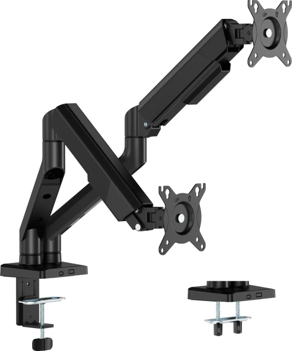 Кронштейн для монитора ErgoSmart Power Black DBL черный, 2 монитора, 17-32", 18кг 2x9кг , настольный, регулировка высоты/поворота, VESA75/100