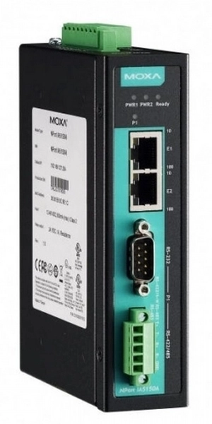 Переходник MOXA NPort IA5150AI, 1 Port RS-232/422/485 DB9M в 2 Port 10/100BaseTX, 1KV serial surge, 2 KV isolation