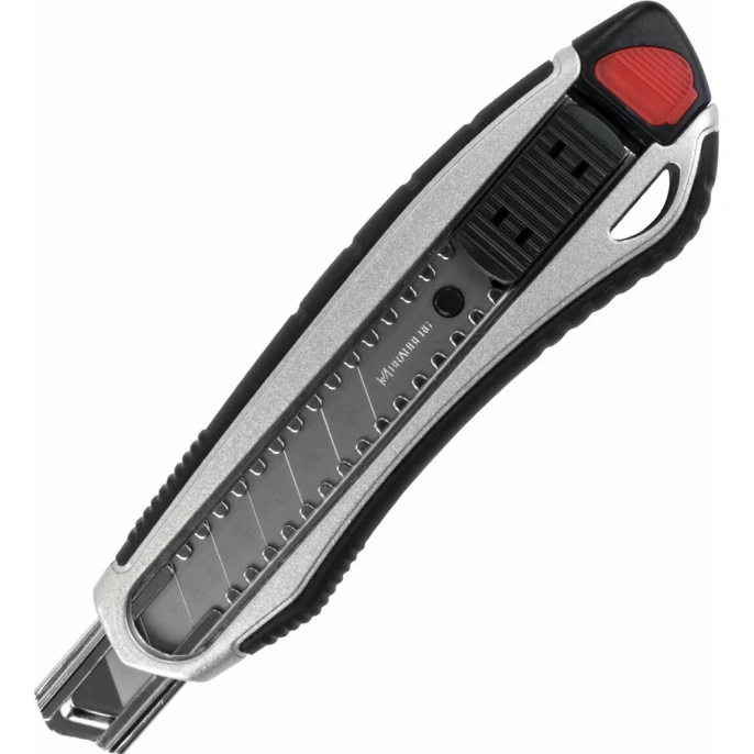 Канцелярский нож BRAUBERG мощный, 18 мм, Heavy duty, автофиксатор, резиновые вставки, металл 237158