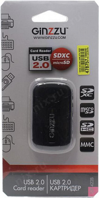 Картридер Ginzzu GR-422B USB2.0 2xSDXC/microSDXC Card Reader/Writer