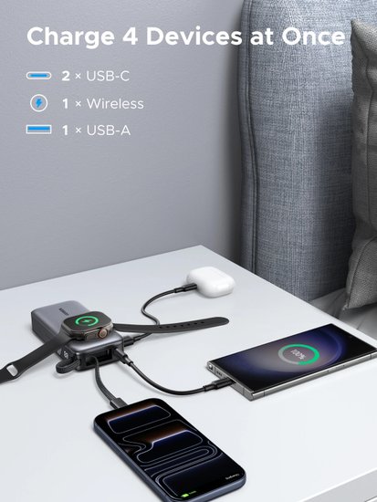 Внешний аккумулятор UGREEN PB527 55434B 10000mAh Power Bank 30W с магнитной зарядкой. Цвет: серый космос (55434B_)