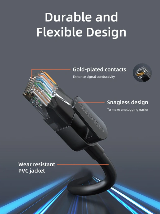Патч-корд CABLETIME CN60H (CT-CAT6U-PB1) 1 м, UTP гигабитного Ethernet CAT6, черный