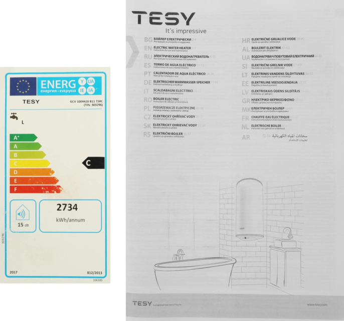 Водонагреватель TESY Bilight GCV 1004420 B11 TSRC,  накопительный,  2кВт,  100л,  белый [303296]
