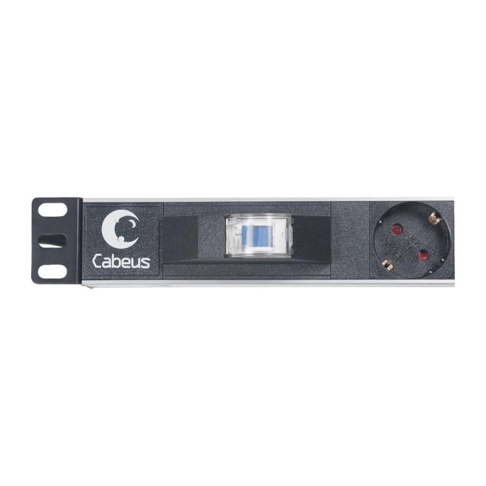 Cabeus PDU-6P-B-2EU Блок распределения питания для 19" шкафов, горизонтальный, 6 розеток, автомат защиты 16 A , шнур 2м, алюминиевый корпус, немецкий стандарт