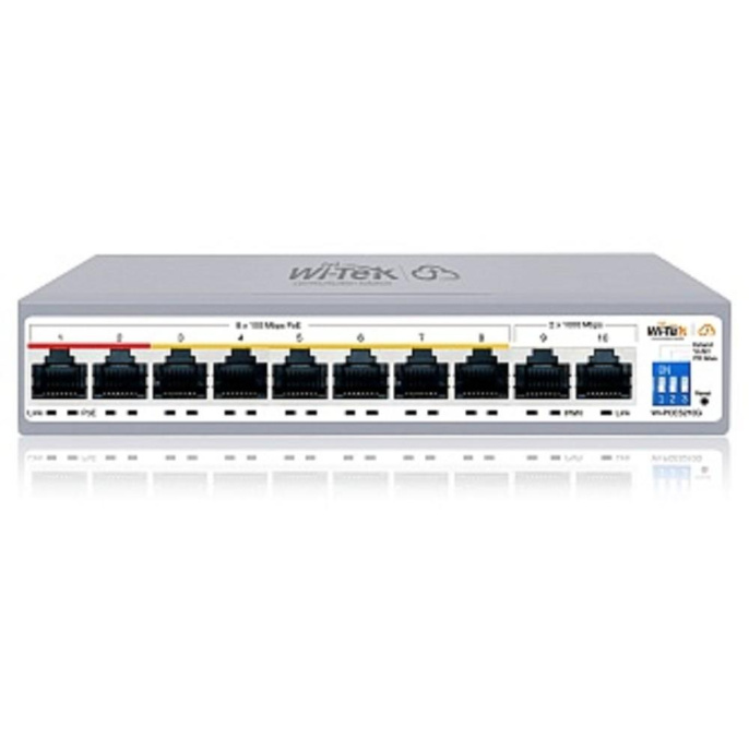 Wi-Tek WI-PCES210G, настраиваемый PoE 100Вт, порты 8FE PoE + 2GE, Easy Smart