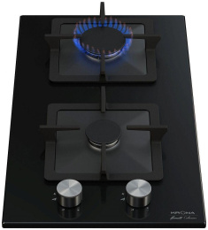Газовая варочная панель Krona Calore 30,  2 конфорки,  закаленное стекло,  черный