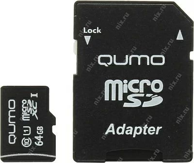 Карта памяти Qumo QM64GMICSDXC10U1 microSDXC 64Gb UHS-I U1 + microSD--SD Adapter