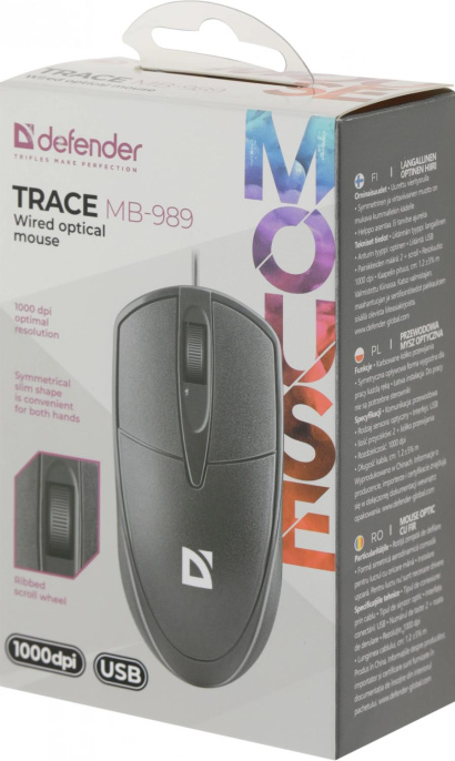 Мышь Defender Trace MB-989, оптическая, проводная, USB, черный [52989]