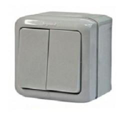 Выключатель Legrand Quteo 2-клавишный, IP44, серый [782332]