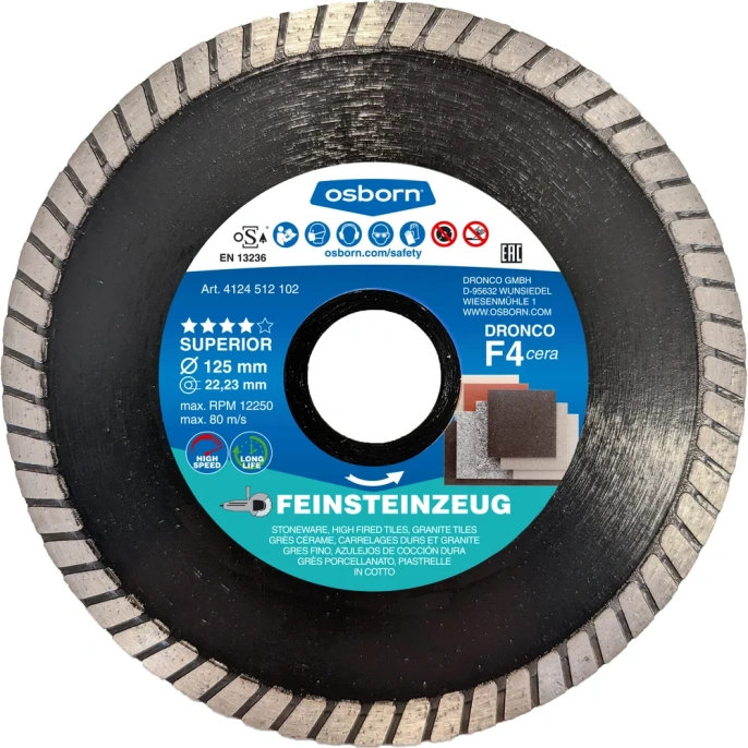 Алмазный диск по керамограниту OSBORN F4 Cera (125x1.4x22.23 мм) DRONCO 4124512102