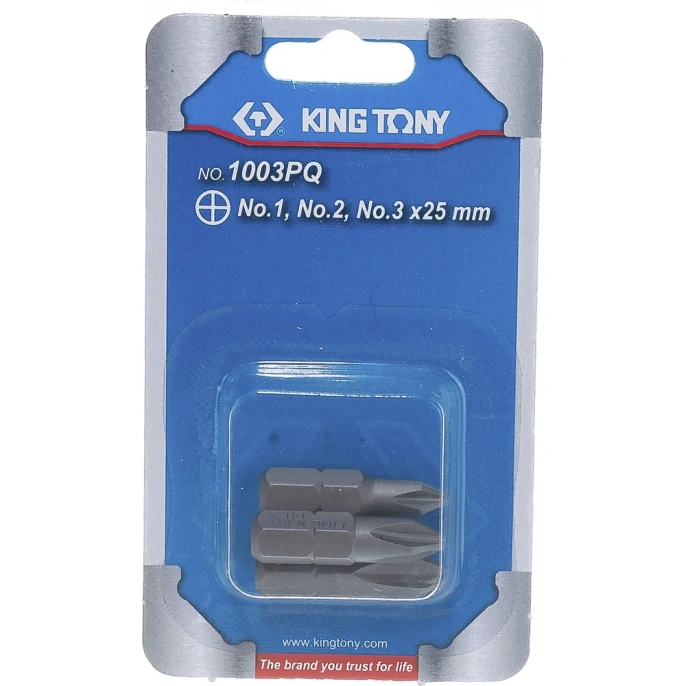 Набор вставок (бит) 1/4", крестовые, №1, №2, №3, 3шт KING TONY 1003PQ