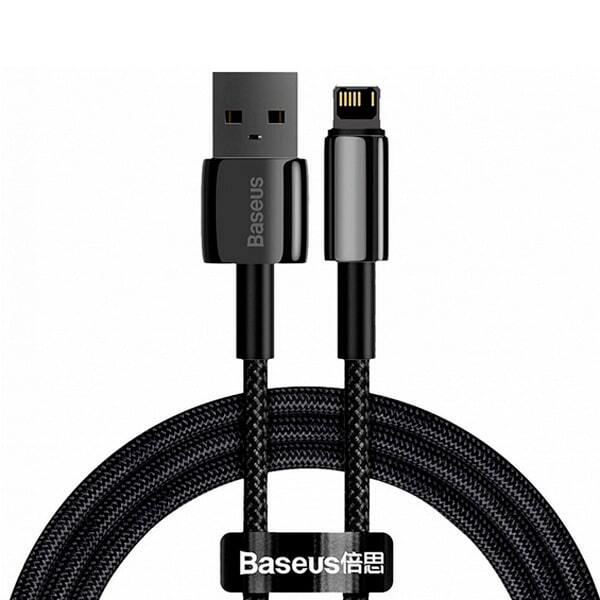 Кабель Baseus CALWJ-A01 Tungsten Gold Fast Charging Data Cable USB to Lightning 2.4A 2m, цинковый сплав+нейлоновая оплётка, Black для смартфонов и планшетов, функции: передача данных