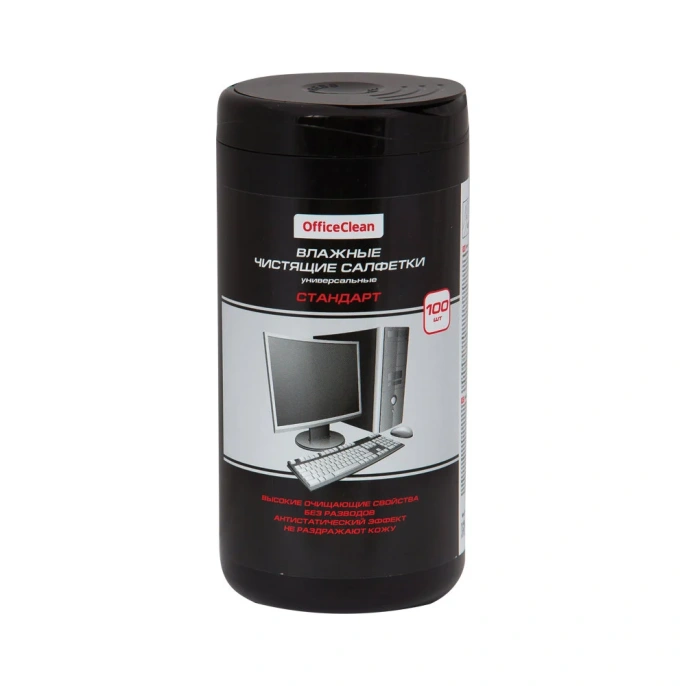 Универсальные влажные чистящие салфетки OfficeClean Стандарт в тубе 100 шт 262496