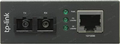 TP-Link Медиаконвертер 10/100 Мбит/с RJ45 - 100 Мбит/с разъём SC (одномодовый), полнодуплексный, до 20км, переключающийся адаптер питания, возможность установки в шасси TL-MC1400