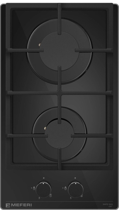 Газовая варочная панель MEFERI Glass Light MGH302,  2 конфорки,  закаленное стекло,  черный
