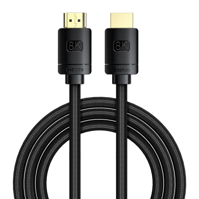 Кабель Baseus CAKGQ-L01 High Definition Series Adapter Cable 8K HDMI 2.1 to 8K HDMI 8K 2.1 3m; 48 Гбит/с; поддрежка: 3D Video, 8K@60Hz, 4K@120Hz, 2K@144Hz, Static HDR, Dynamic HDR, VRR, QMS, ALLM, eARC; Black