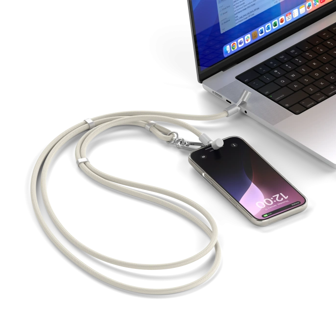 Зарядный кабель - ремень через плечо Satechi OntheGo Crossbody Lanyard Cable 60W. Длина: 1.5м. Цвет: песочный (ST-LOTGLW)