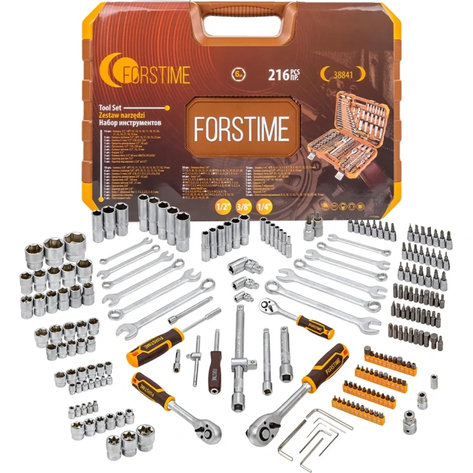 Набор инструментов FORSTIME 1/4", 3/8", 1/2" 6гр. 4-32 мм, 216 предметов  FT-38841(52552)