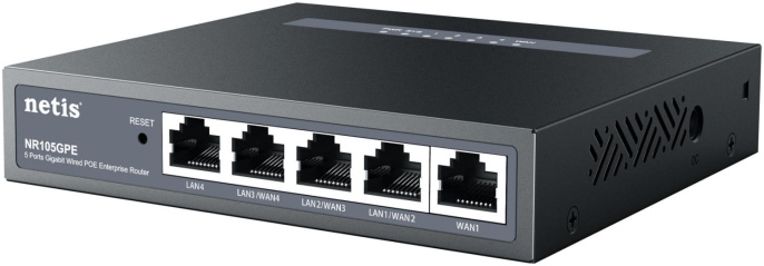 Маршрутизатор Netis NR105GPE,  1 LAN,  3 WAN/LAN, черный
