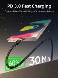 Кабель CABLETIME CUP6H (CT-CM60-AOB1) 1м USB C PD60W алюминий и ПВХ + плетеный для смартфонов