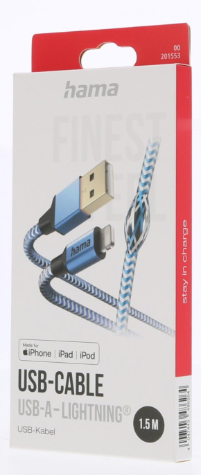 Кабель Hama H-201553 00201553 USB m -Lightning m 1.5м синий