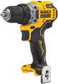 Дрель-шуруповерт DeWalt DCD701N-XJ (источник питания: аккумулятор, Li-Ion, 12В, тип двигателя: бесщеточный, тип патрона: быстрозажимной, регулировка оборотов, число оборотов: 425-1500об/мин, крутящий момент: 57.5Нм, диаметр сверления: дерево 20мм, металл 