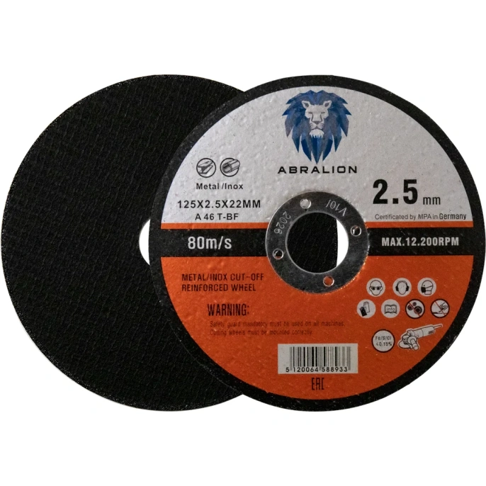 Круг отрезной 125x2.5x22 мм, А46 T-BF, металл/нерж. ABRALION 8933