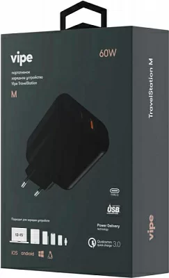 Сетевое зар./устр. Vipe Travel Station M 3A+1.5A+3A+2.4A+1A PD универсальное черный (TX-P245QD)