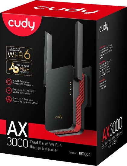 Повторитель беспроводного сигнала Cudy RE3000 AX3000 Wi-Fi черный