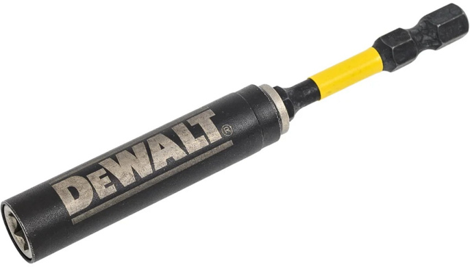 Держатель бит DeWalt DT7523-QZ для дрелей/шуруповертов/гайковертов, длина: 25 мм, оснащен мощным редкоземельным магнитом, высококачественная сталь, усиленный закалённый хвостовик 6.35 мм гарантирует надежную посадку в патроне HEX винтоверта, исключает пр