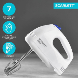 Миксер SCARLETT SC-HM40S03, ручной, белый и синий