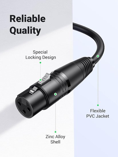 Кабель UGREEN AV130 20711 XLR Cannon Male to Female Microphone Extension Audio Cable. Длина: 3 м. Цвет: черный (20711_)