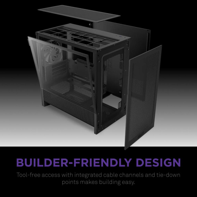 Корпус без блока питания Case NZXT H3 Flow 2025 , Midi-Tower, TG, 1x120mm, 1xUSB-A 3.2 + 1xUSB-C 3.2, mATX, mITX Black (CC-H31FB-01)