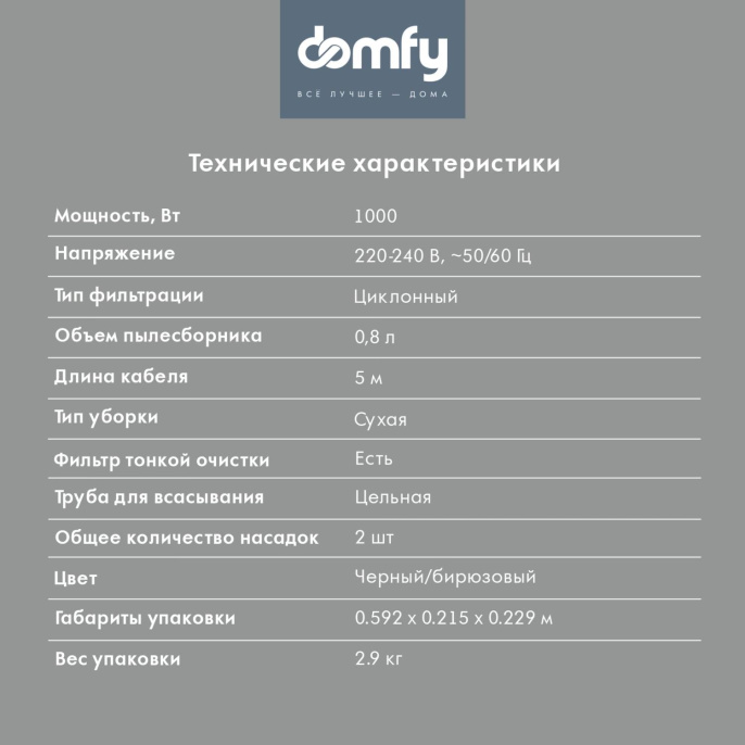 Ручной пылесос DOMFY DSC-VC305, 1000Вт, черный/бирюзовый