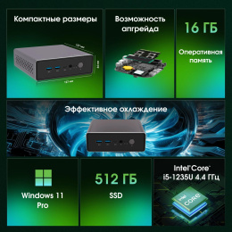 Неттоп Digma Pro Minimax U1 i5 1235U 1.3 16Gb SSD512Gb Iris Xe Windows 11 Pro GbitEth WiFi BT 60W темно-серый/черный DPP5-ADXW05