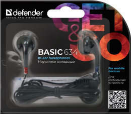 Defender Basic 634 Наушники вкладыши, черный, 63634