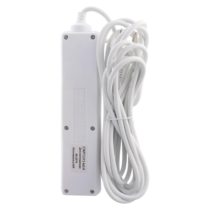 СТАРТ 4670012297765 Удлинитель 4 розетки С/У S 4x5 -V . Заземления нет.Кнопка включения. Длина провода 5,0 м.